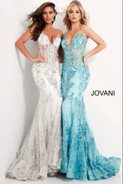 Jovani 05839 Floral Applique Long Formal 3d Beaded Prom Dress In White