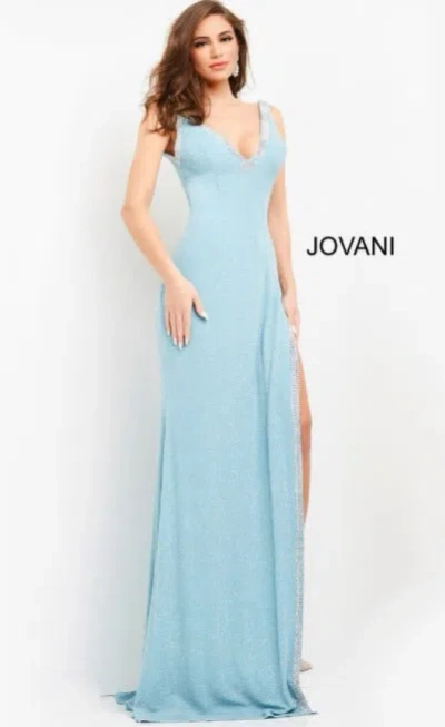 Jovani 06276 Long Fitted Slit Formal Prom Dress In Blue