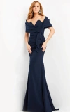 Jovani 06403 Mother Of The Bride Ruched Shawl Long Dress In Blue