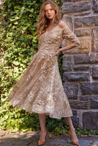 Pre-owned Jovani 06637 Evening Dress Lowest Price Guarantee Authentic In Champagne