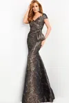 Jovani 06707 Long Metallic Formal Prom Dress In Gray