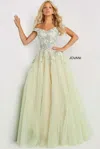 Jovani 06794 Ball Gown Floral Long Formal Prom Dress In Green