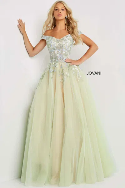 Jovani 06794 Ball Gown Floral Long Formal Prom Dress In Green