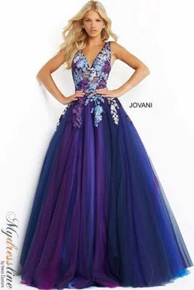 Pre-owned Jovani 06807 Evening Dress Lowest Price Guarantee Authentic In Navy/multi