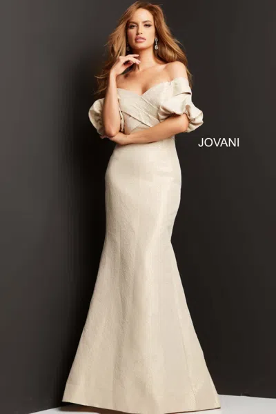 Jovani 06831 Long Mermaid Formal Prom Dress In Neutral