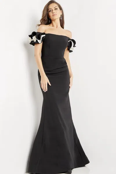 Jovani 07017 Long Evening Ruffle Formal Prom Dress In Black