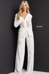 Jovani 07227 Long Sleeve Two Piece Formal Pant Suit In White