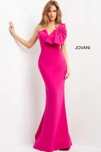Jovani 07306 One Shoulder Bow Formal Long Dress In Pink