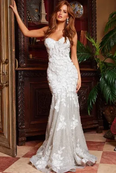Pre-owned Jovani 07496 Evening Dress Lowest Price Guarantee Authentic In Off White/silver