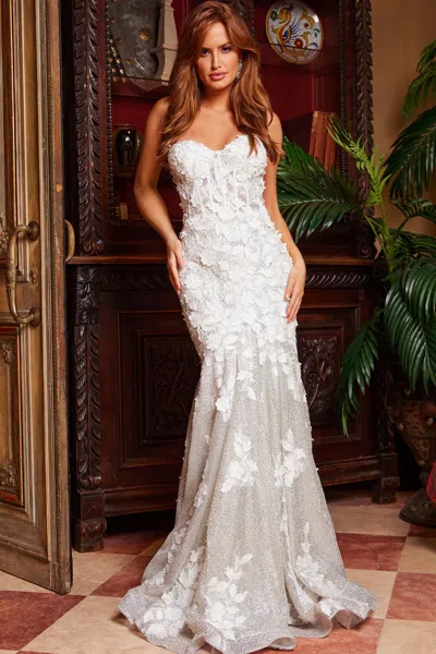 Jovani 07496 Mermaid Long Wedding Dress In White