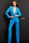 Jovani 07551 Long Two Piece Lace Formal Pant Suit In Blue