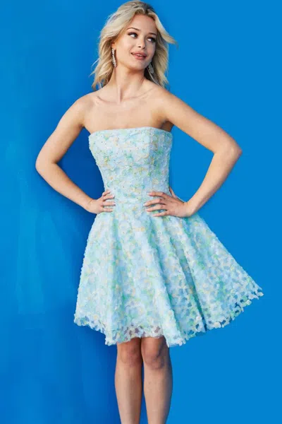 Jovani 07965 Short A Line Floral Cocktail Dress In Multi
