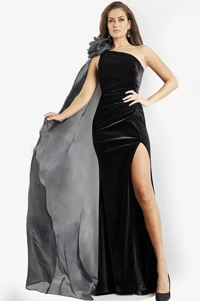 Jovani 08116 Long Formal Evening Cape Dress In Black