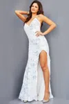 Jovani 08255 Floral Sequin Long Formal Slit Prom Dress