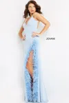 Jovani 08283 Beaded Long Formal Feather Prom Dress In Blue