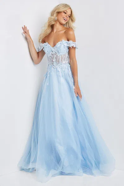 Jovani 08295 Off The Shoulder Long Prom Dress In Blue