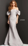Jovani 08361 Mother Of The Bride Off Shoulder Puff Sleeve Dress In Silver