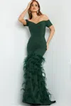 Jovani 08384 Long Feather Mermaid Formal Evening Dress In Green
