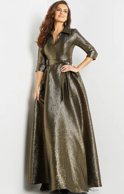 Jovani 08388 Long Metallic Ball Gown Formal Dress In Green
