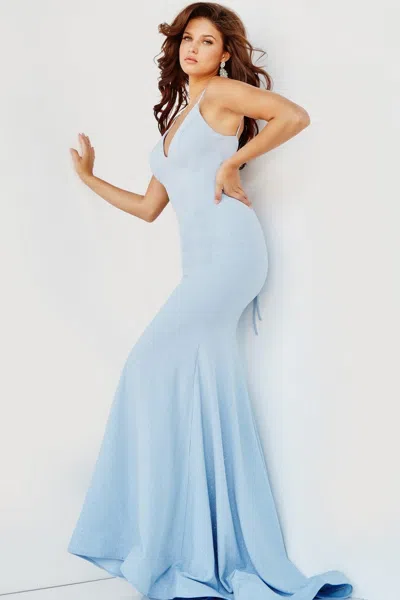 Jovani 08467 Spaghetti Strap Formal Long Prom Gown In Blue