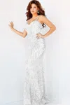 Jovani 08481 Spaghetti Strap Long Prom Gown In White
