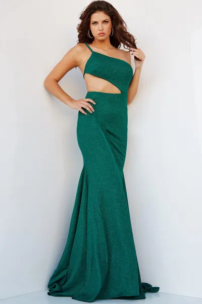 Jovani 08608 Prom Long One Shoulder Fitted Formal Dress In Green