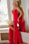 Jovani 09009 Long Formal Slit Prom Dress In Red