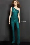 Jovani 09018 Long Formal Beaded Jumpsuit In Green
