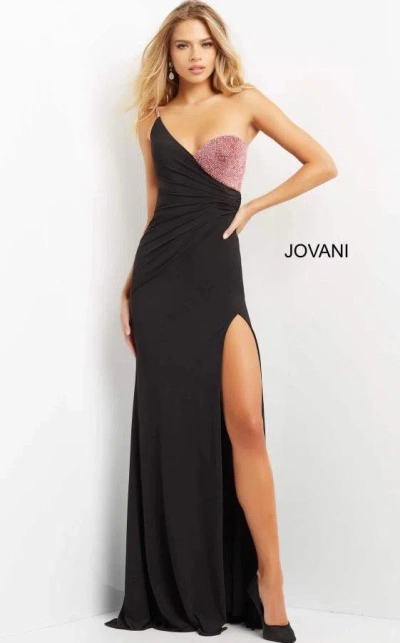 Jovani 09021 One Shoulder Long Formal Prom Gown In Black