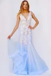 Jovani 09322 Formal Long Prom Floral Mermaid Dress In Blue