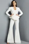 Jovani 09381 Bridal Long Sleeve Pleated Peplum Jumpsuit In White