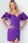 Jovani 09476 Short Ruched Homecoming Cocktail Dress In Purple