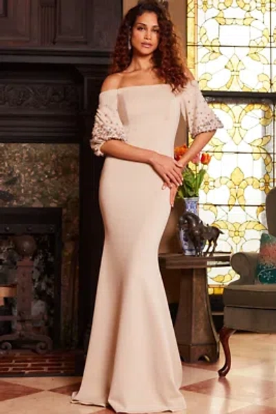 Pre-owned Jovani 09516 Evening Dress Lowest Price Guarantee Authentic In Champagne