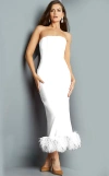 Jovani 09630 Strapless Feather Hemline Midi Formal Dress In White