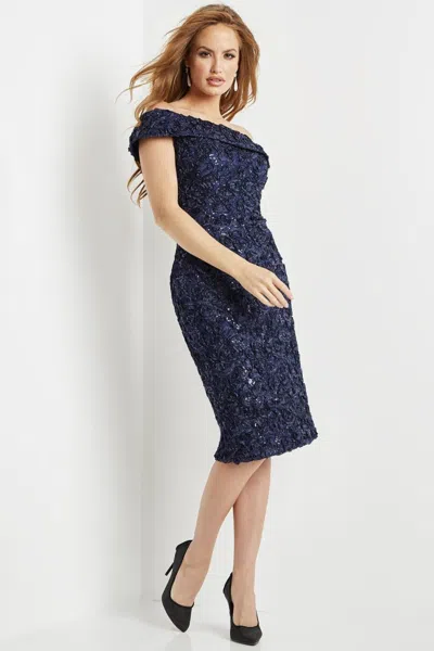Jovani 09767 Sequin Short Lace Cocktail Dress In Blue