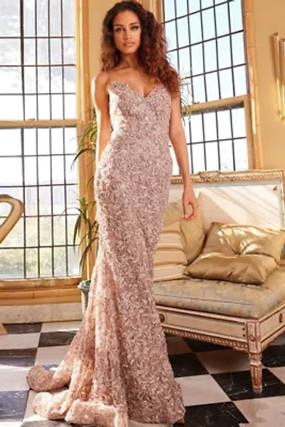 Pre-owned Jovani 09768 Evening Dress Lowest Price Guarantee Authentic In Cafe