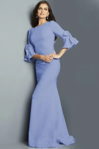 Jovani 09776 Long Ruffle Sleeve Formal Dress In Blue