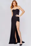 Jovani 09988 Long Strapless High Slit Prom Dress In Black