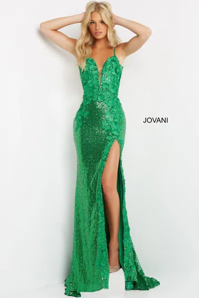 Jovani 1012 3d Floral Formal Long Sequin Prom Dress In Green