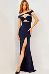 Jovani 22345 Long Formal Off Shoulder Prom Gown In Blue