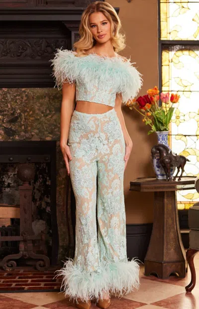Jovani 22350 Long Beaded Two Piece Lace Formal Jumpsuit In Multi