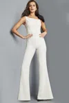Jovani 22589 Long Bow Shoulder Formal Jumpsuit In White