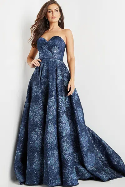 Jovani 22792 Long Pleated Ball Gown Formal Dress In Blue