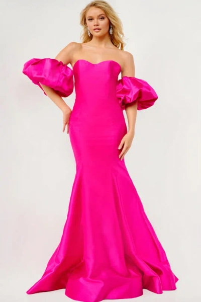Jovani 22830 Puff Sleeve Sweetheart Mermaid Long Prom Dress In Pink