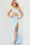 Jovani 22853 Long Formal One Shoulder Fitted Prom Gown In Blue