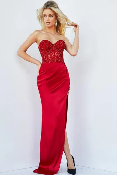 Jovani 22911 Long Strapless Fitted Prom Dress In Red