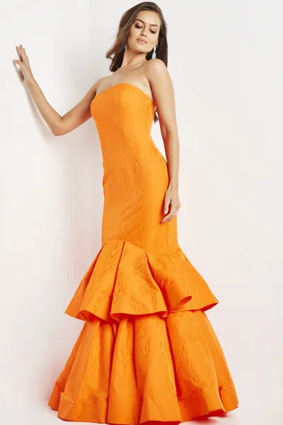 Jovani 22921 Long Mermaid Ruffle Formal Prom Dress In Orange
