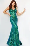 Jovani 23007 Formal Beaded Long Sequin Prom Dress In Green