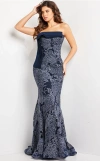 Jovani 23031 Embellished Strapless Lace Formal Dress In Blue