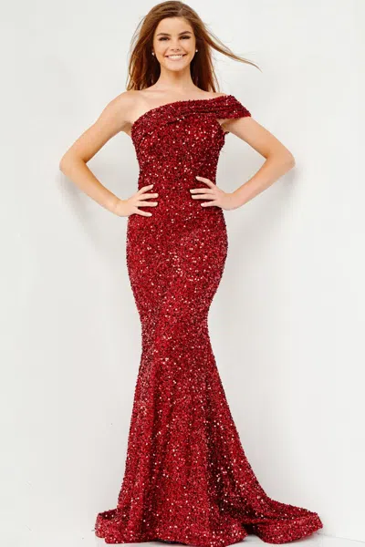 Jovani 23116 Formal Long Mermaid Prom Dress In Burgundy